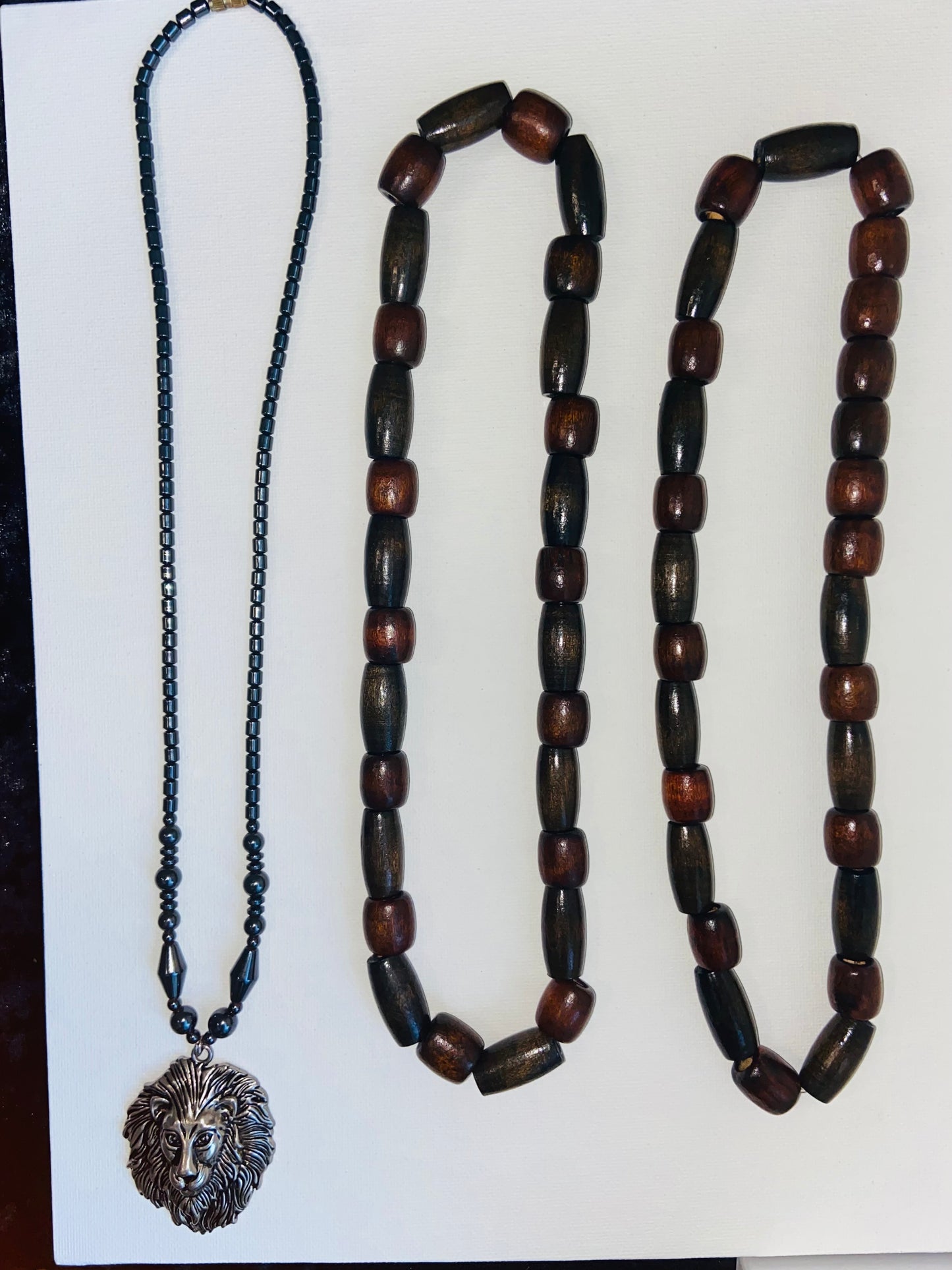 Lion of Judah Hematite & Wood Necklace